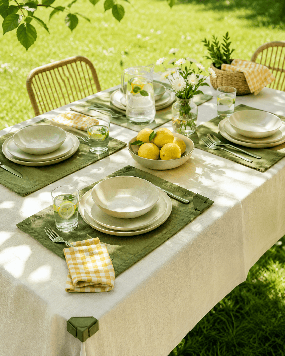 Outdoor Table Linen Set arranged for an outdoor table