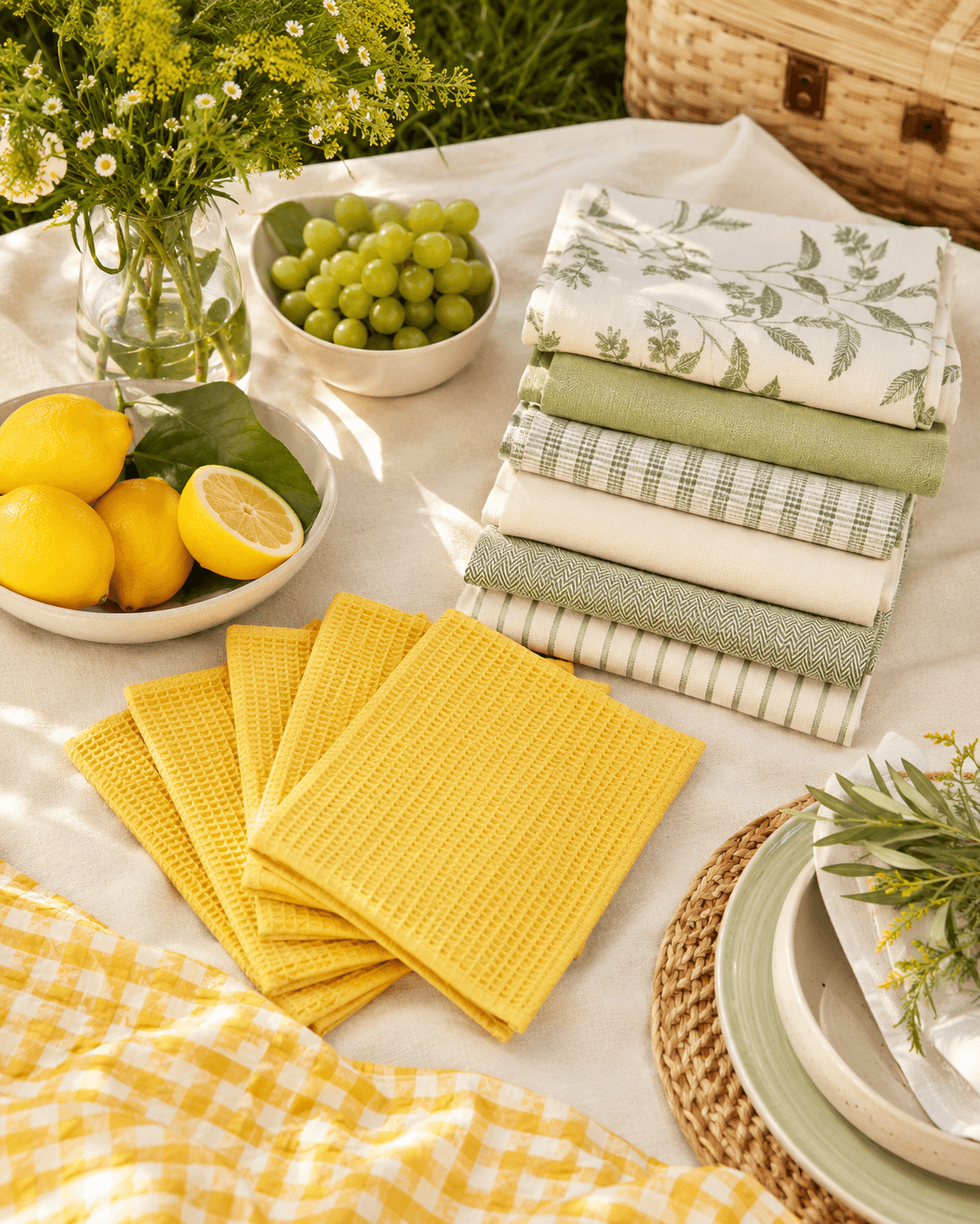 Reusable Napkin & Wipe Set arranged for an outdoor table