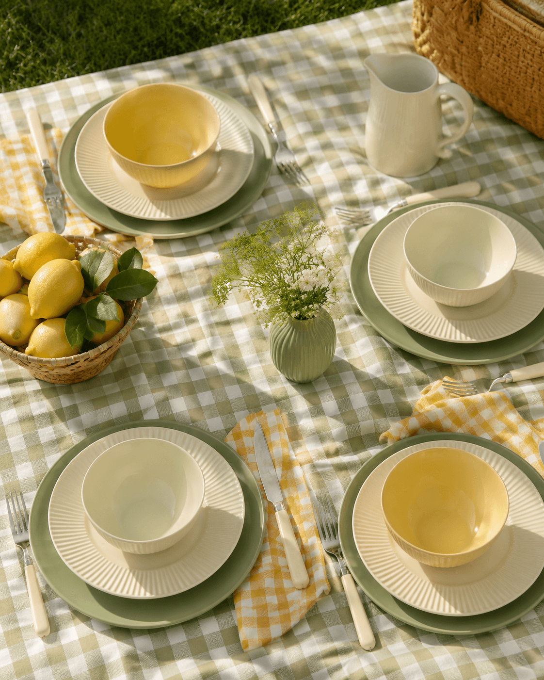 Reusable Outdoor Dinner Set 4-Person arranged for an outdoor table